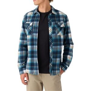 NWT Men's O'Neill Men's Blue Glacier Plaid Superfleece Button Down OverShirt M